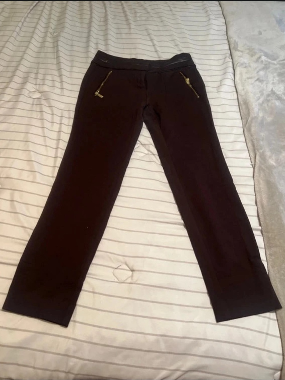 Straight-Leg Black Women's Pants with Gold Zip Accents